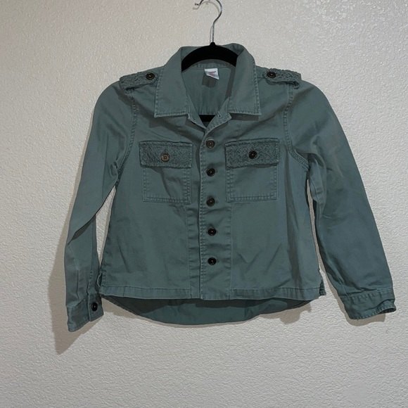 Girls military style green denim jacket with lace detail size 10/medium - Picture 1 of 7